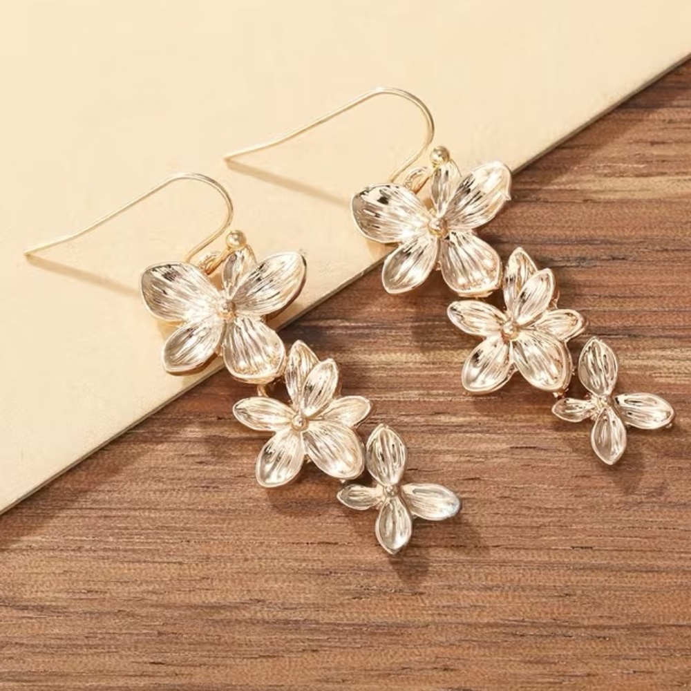 Gold Plumeria Drop Earrings | Island Floral Statement Jewelry